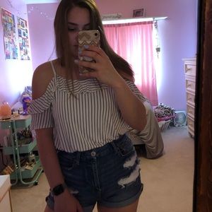 Black and white off the shoulder top